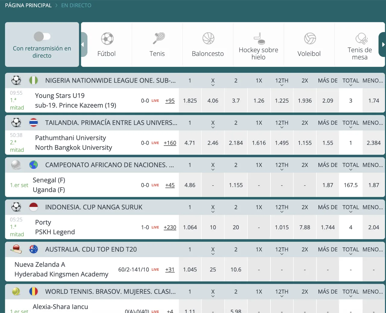 22bet Uruguay, apuestas en vivo