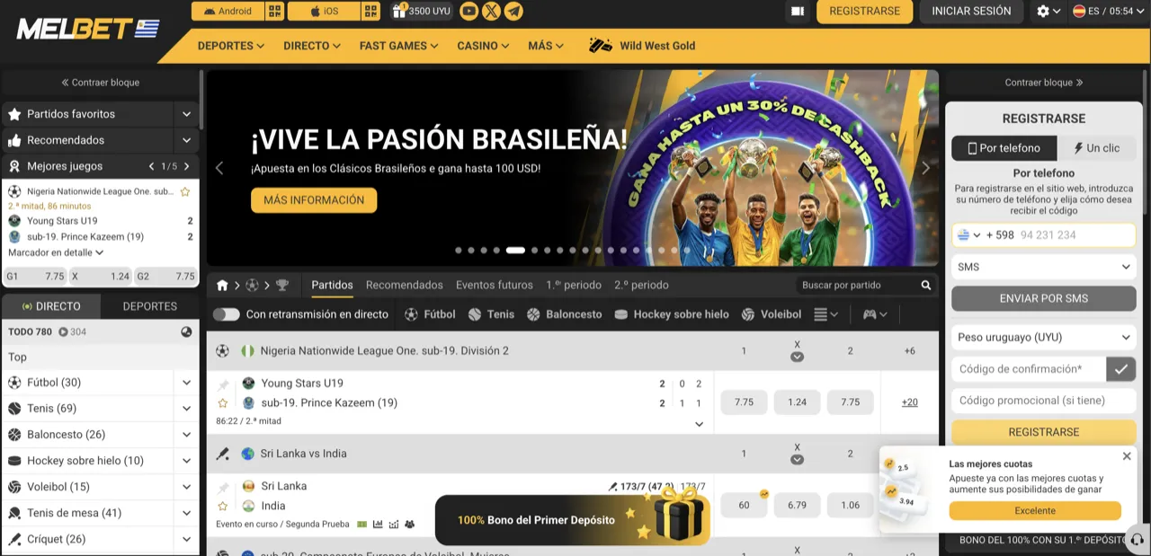 Melbet Uruguay, página de inicio de apuestas deportivas
